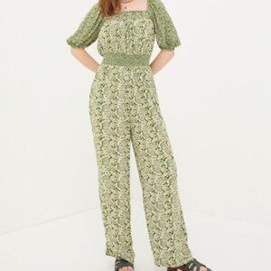 Share FAT FACE Jumpsuit Eva Damask Floral green puff 3/4 sleeves long pant jumps